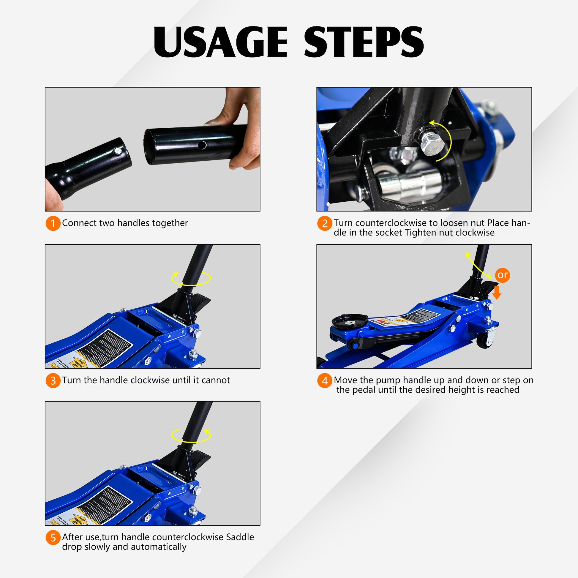 3T Heavy Duty Horizontal Double Pump Floor Jack Foot Model Blue Steel