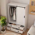 Tall Bedroom Armoire Wardrobe Closet Clothing Storage Cabinet With Hanging Rod Barn Door Drawers Open Shelves White Mdf