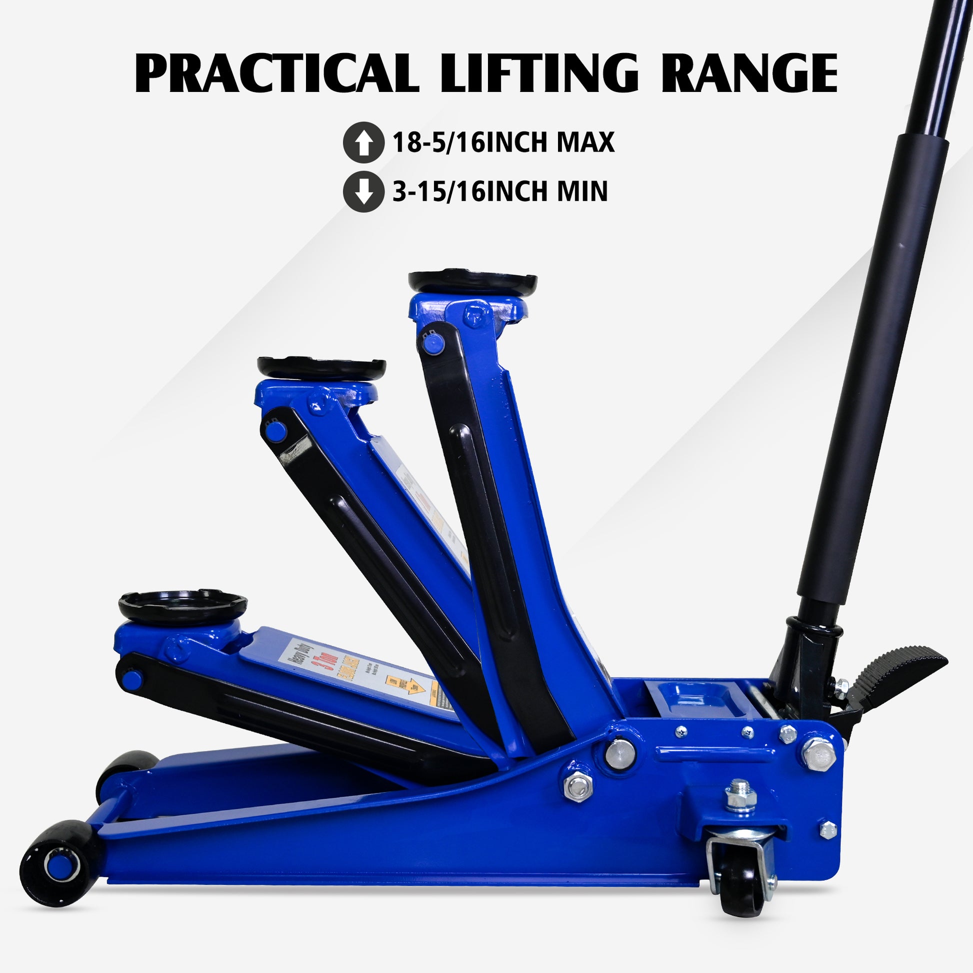 3T Heavy Duty Horizontal Double Pump Floor Jack Foot Model Blue Steel