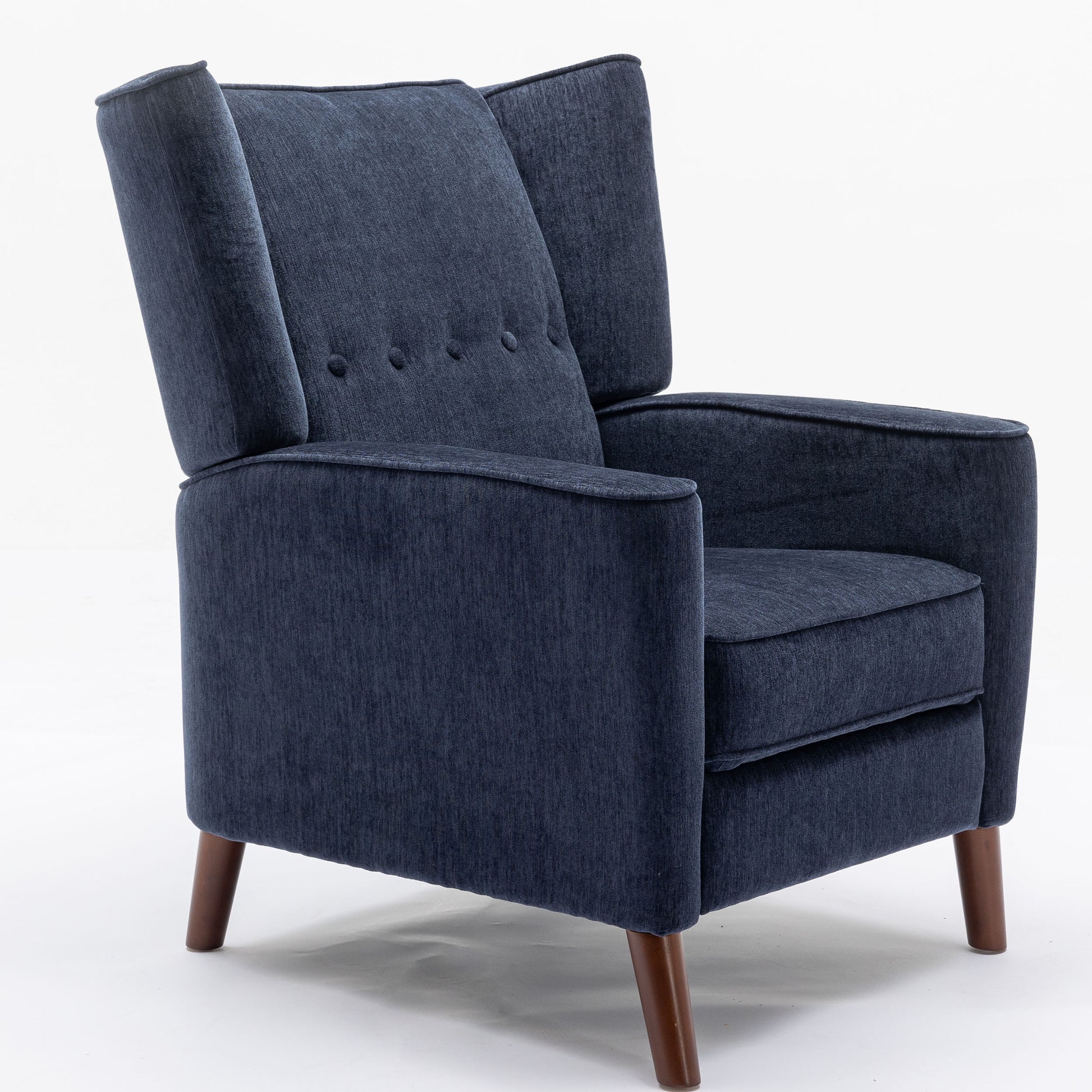 Mid Century Chenille Wingback Recliner Chair, Button Tufted Design Pushback Recliner Chair With Armrest And Solid Wood Legs, For Bedroom Living Room, Navy Blue Navy Blue Chenille