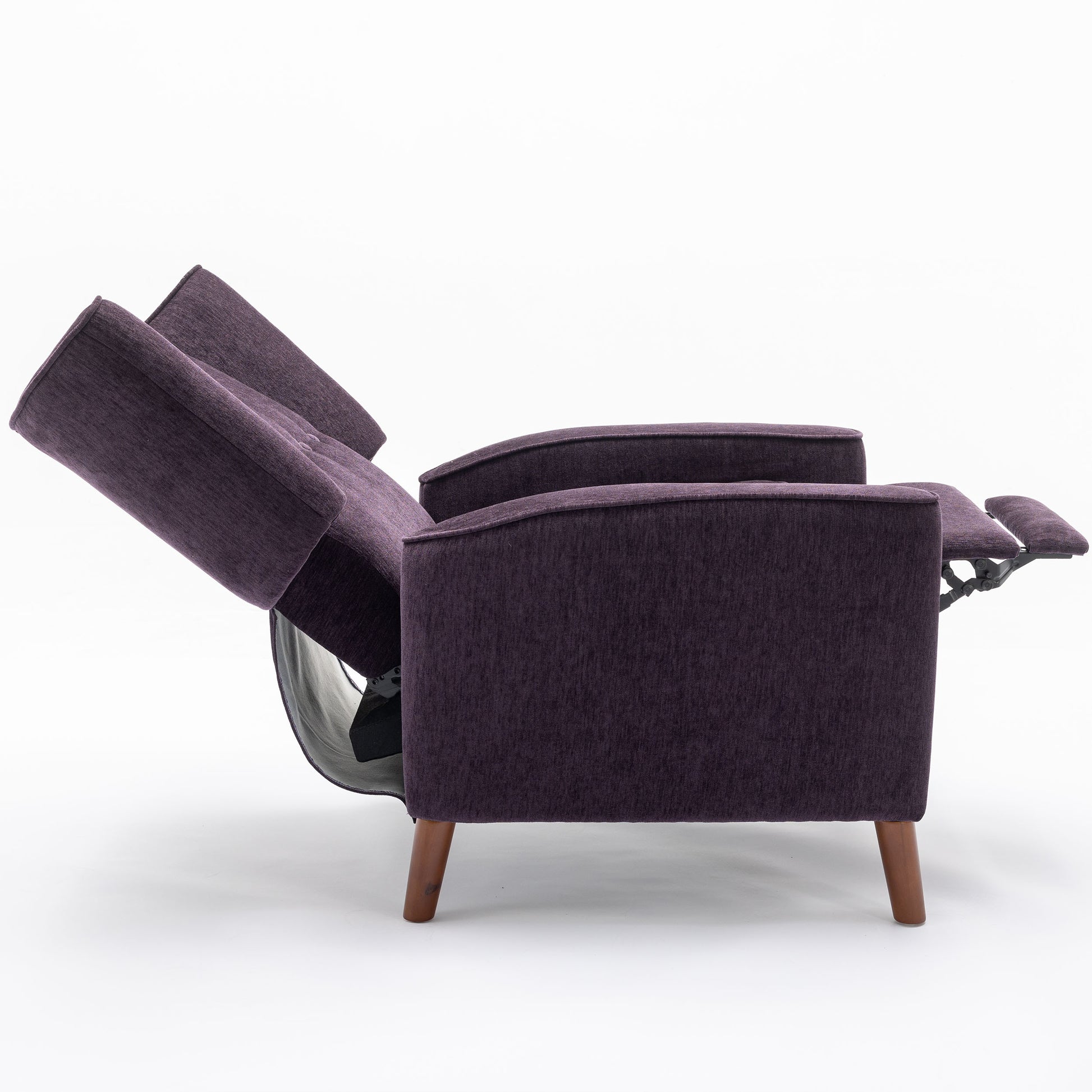 Mid Century Chenille Wingback Recliner Chair, Button Tufted Design Pushback Recliner Chair With Armrest And Solid Wood Legs, For Bedroom Living Room, Purple Purple Chenille
