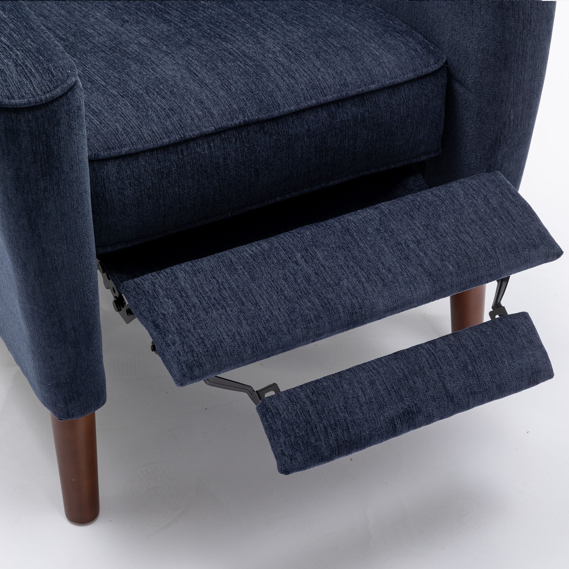 Mid Century Chenille Wingback Recliner Chair, Button Tufted Design Pushback Recliner Chair With Armrest And Solid Wood Legs, For Bedroom Living Room, Navy Blue Navy Blue Chenille