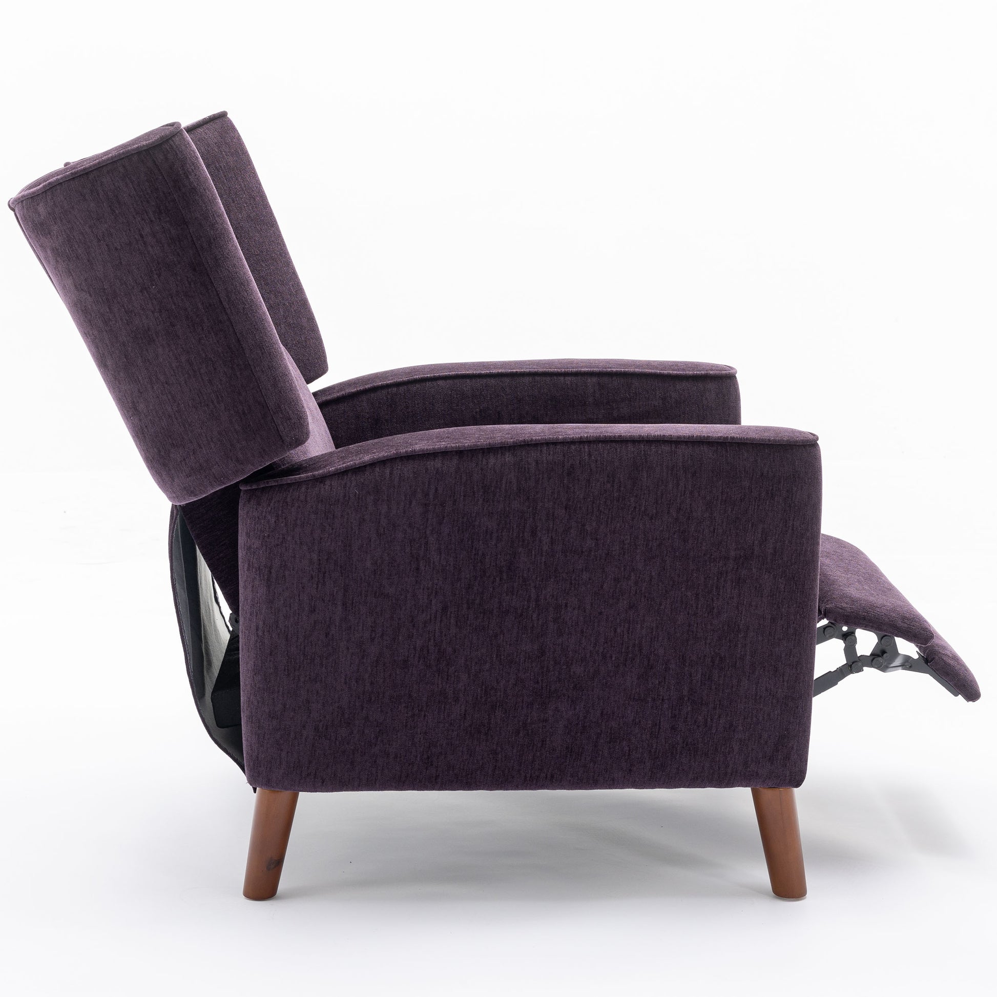 Mid Century Chenille Wingback Recliner Chair, Button Tufted Design Pushback Recliner Chair With Armrest And Solid Wood Legs, For Bedroom Living Room, Purple Purple Chenille