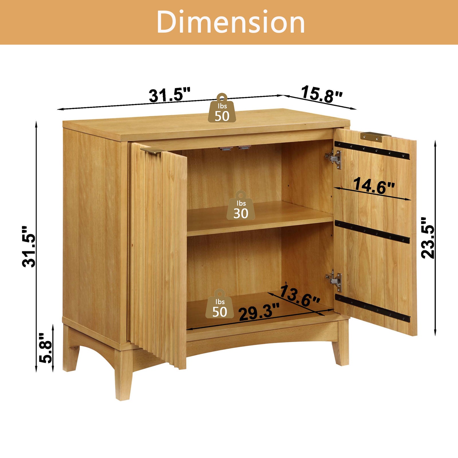 Storage Cabinet with 2 Doors and Adjustable Shelves natural-rubber wood