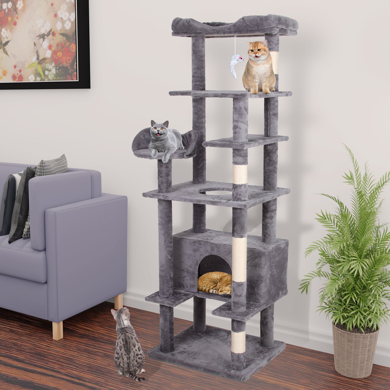 Cat Climbing Frame Antique Gray Altay Velvet