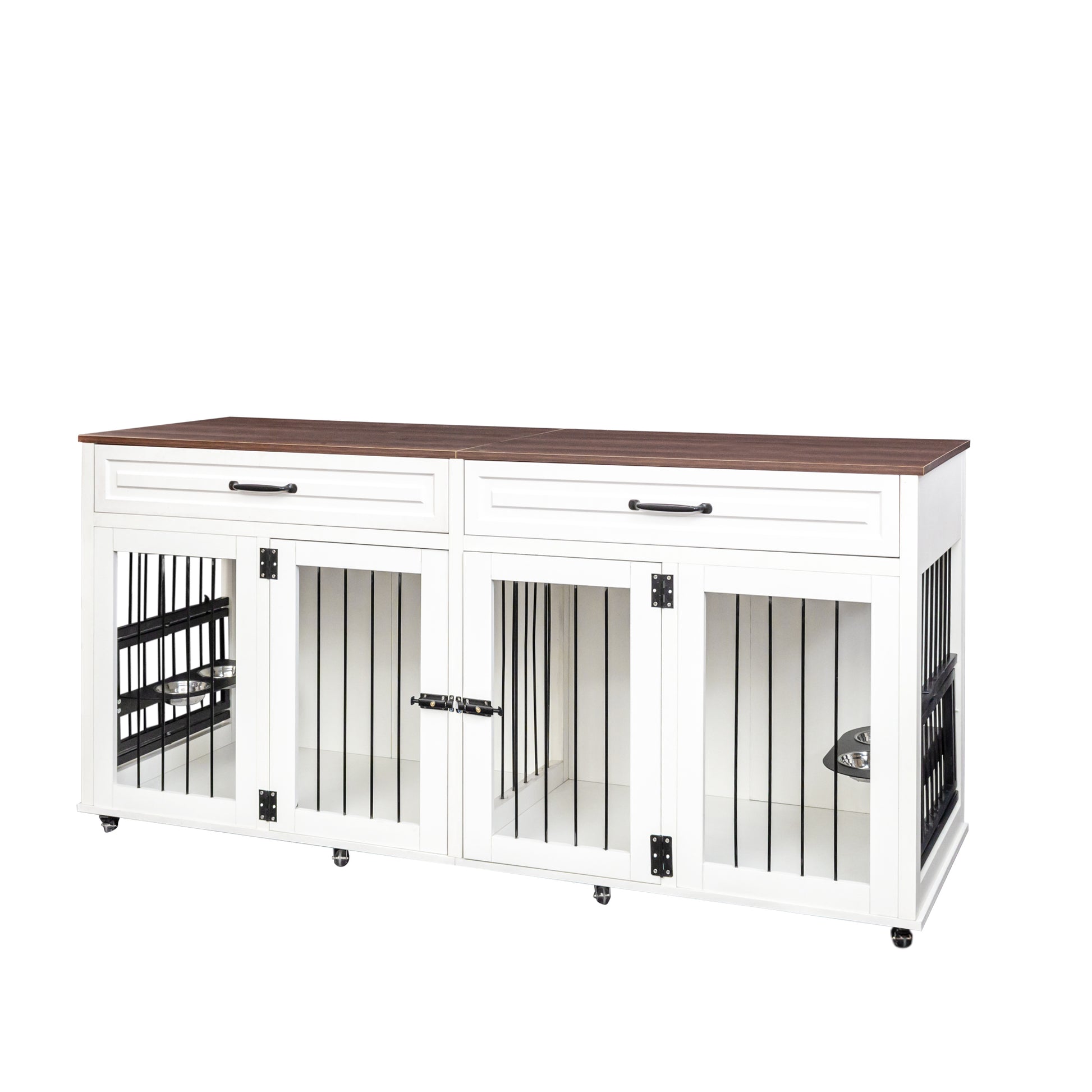 Heavy Duty Dog Cage, Suitable For Medium To Large Dogs, Furniture Style Cage, With Double Door Pet House Wooden Cage, Modern Dog House Furniture Room White Walnut Melamine