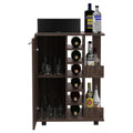 Bar Cart, Two External Shelves, Four Casters, Six Built In Wine Rack, Single Door Cabinet Dark Walnut Brown Dining Room Modern Particle Board Particle Board