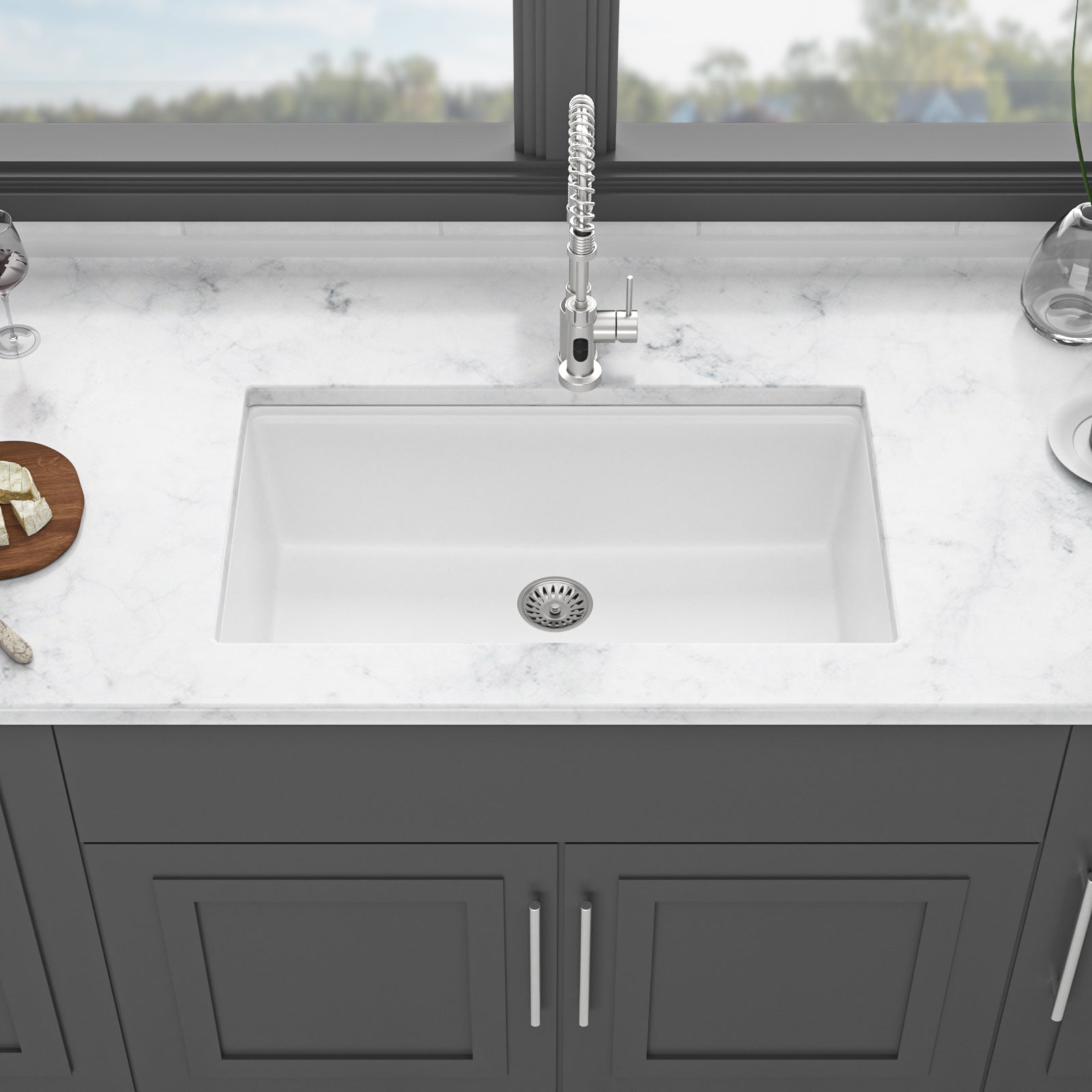 Quartz Kitchen Sink 33X19" White Granite