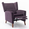 Mid Century Chenille Wingback Recliner Chair, Button Tufted Design Pushback Recliner Chair With Armrest And Solid Wood Legs, For Bedroom Living Room, Purple Purple Chenille