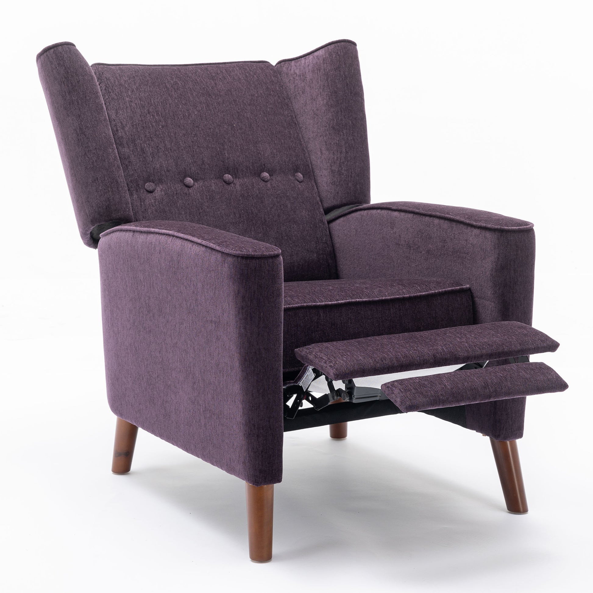 Mid Century Chenille Wingback Recliner Chair, Button Tufted Design Pushback Recliner Chair With Armrest And Solid Wood Legs, For Bedroom Living Room, Purple Purple Chenille