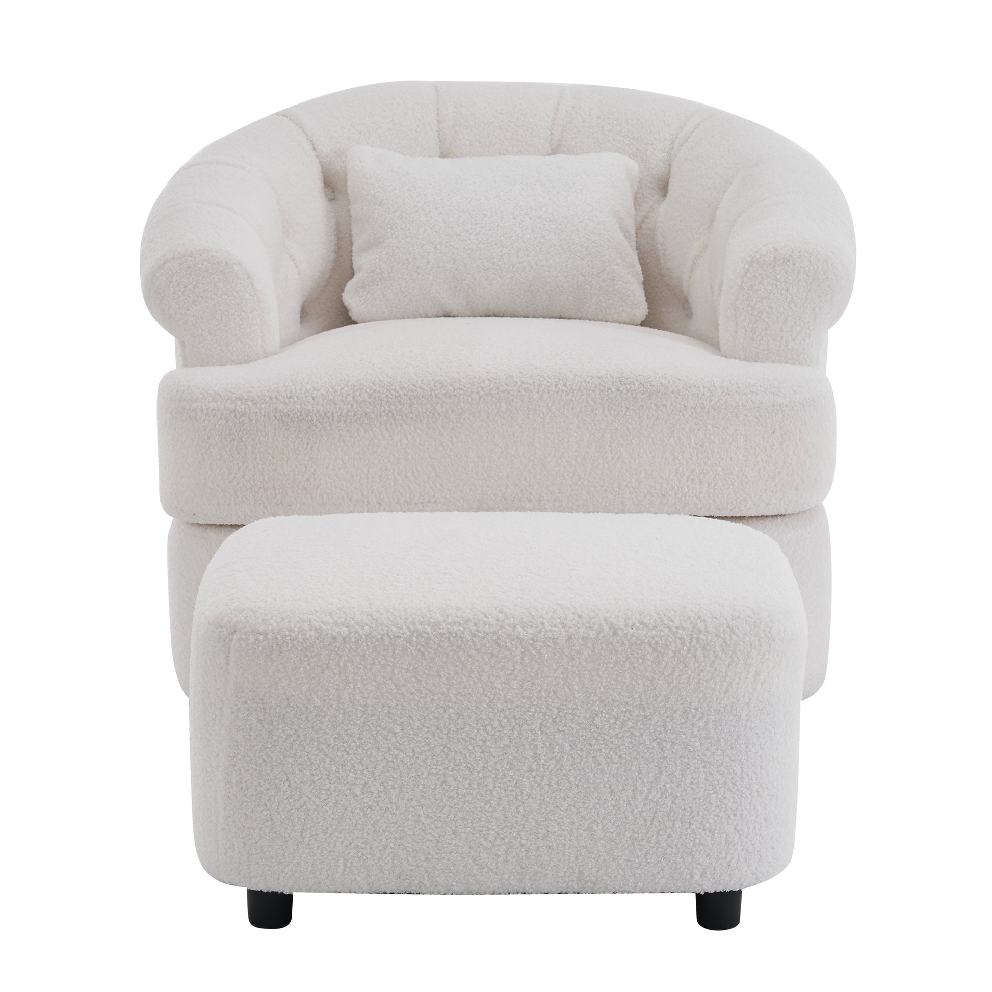 Swivel Chair With Ottoman, Modern Luxury Velvet Swivel Accent Chair, Comfy Round Armchair, Single Sofa Armchair With Lounge Seat For Bedroom Office Reading Spaces,Set Of 1,Off White Beige Teddy