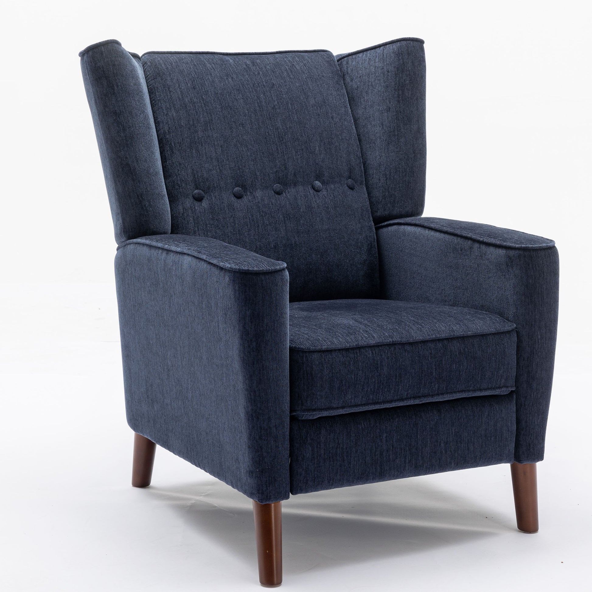 Mid Century Chenille Wingback Recliner Chair, Button Tufted Design Pushback Recliner Chair With Armrest And Solid Wood Legs, For Bedroom Living Room, Navy Blue Navy Blue Chenille