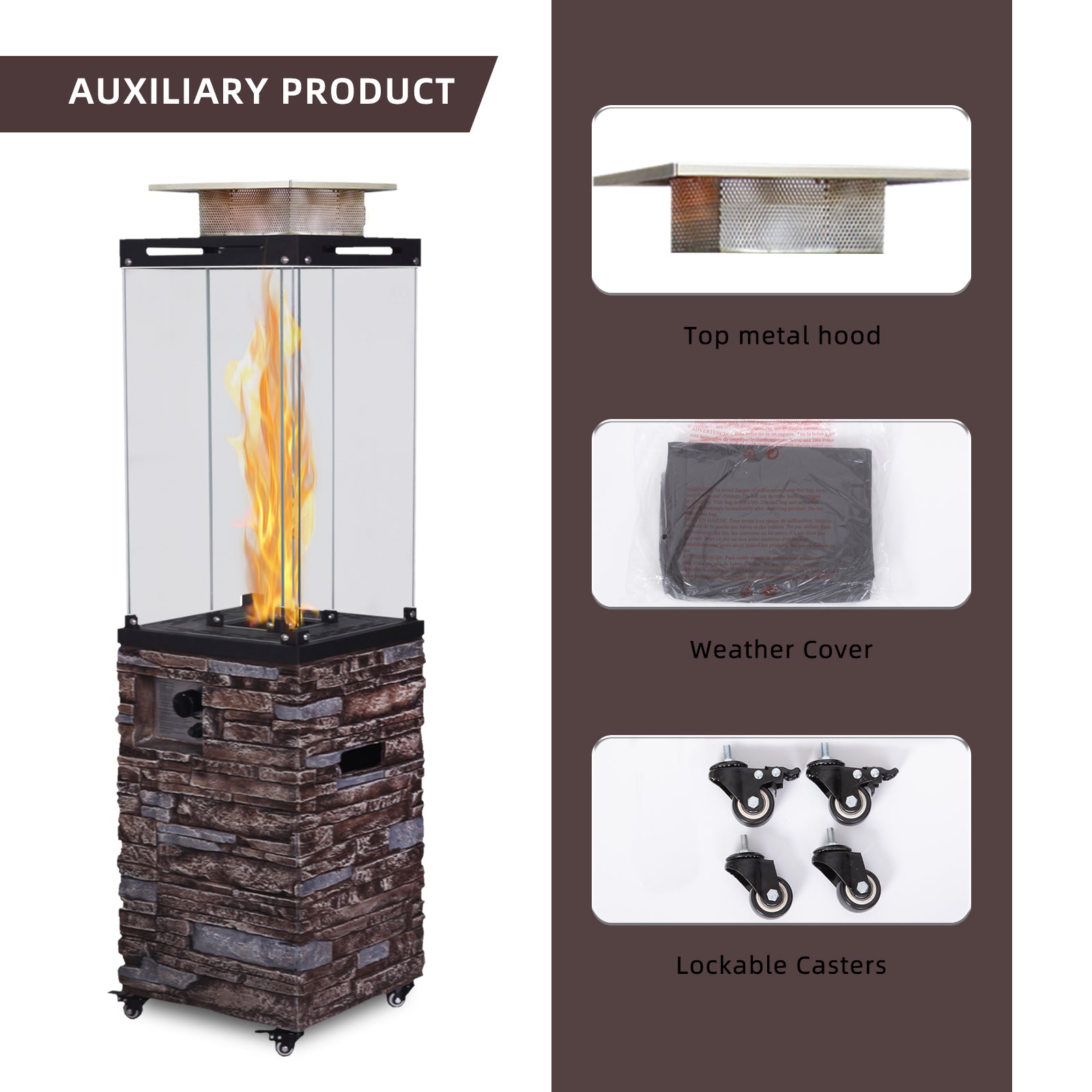 Good Design Faux Stone Texture Tempered Glass Outdoor Propane Gas Fire Heater Antique Natural Magnesium Oxide