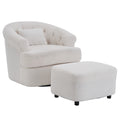 Swivel Chair With Ottoman, Modern Luxury Velvet Swivel Accent Chair, Comfy Round Armchair, Single Sofa Armchair With Lounge Seat For Bedroom Office Reading Spaces,Set Of 1,Off White Beige Teddy