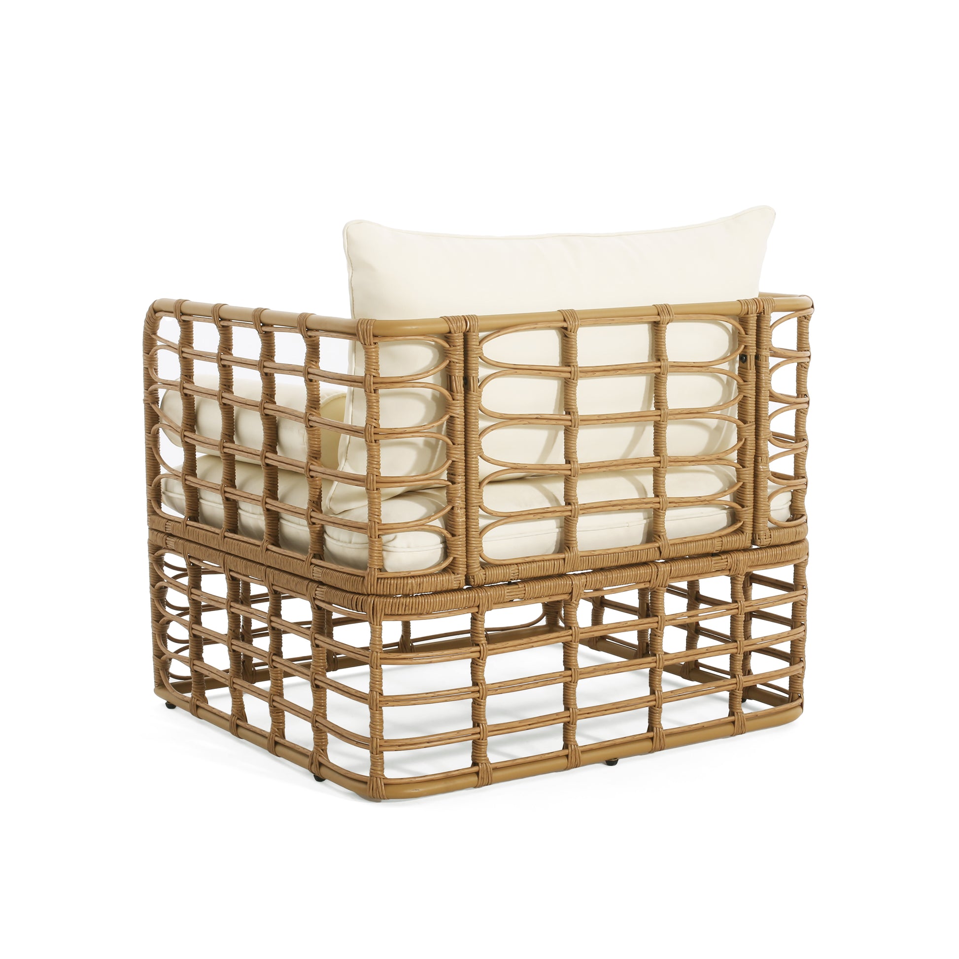 Club Chair Light Brown Foam Pe Rattan Iron