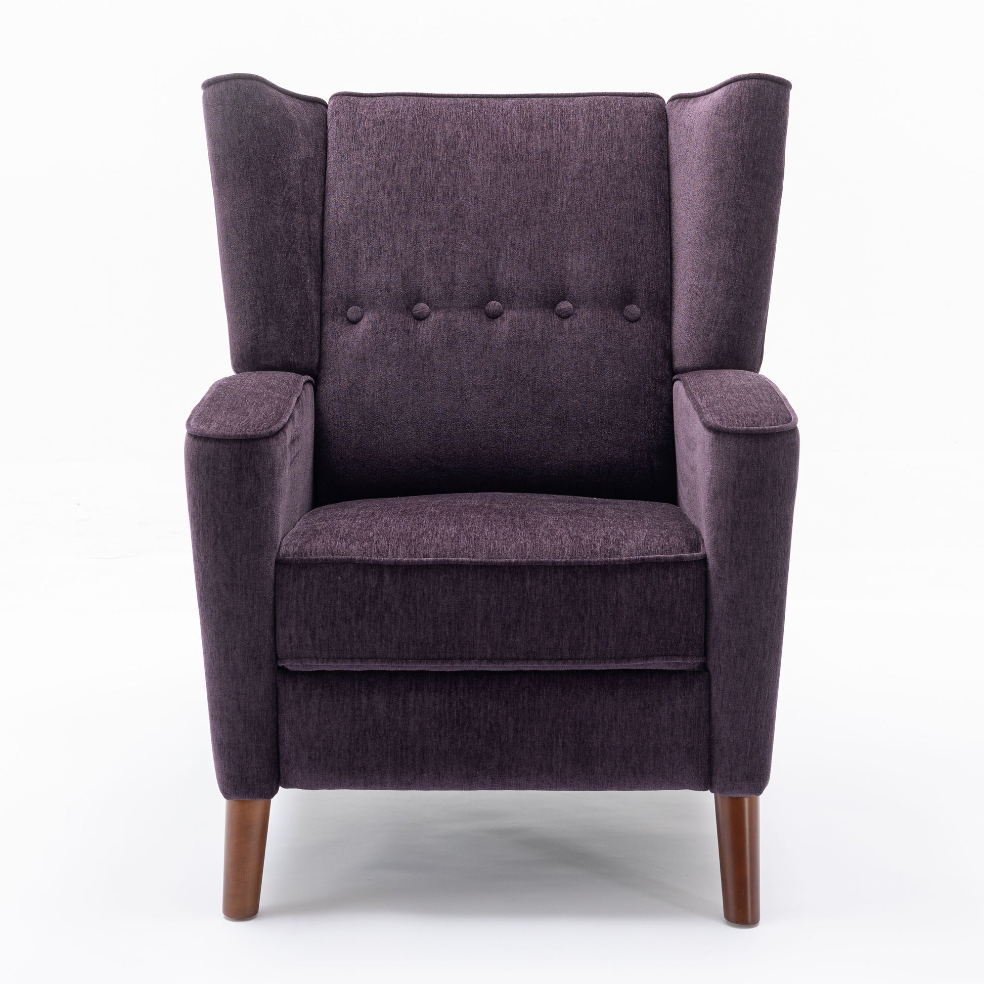 Mid Century Chenille Wingback Recliner Chair, Button Tufted Design Pushback Recliner Chair With Armrest And Solid Wood Legs, For Bedroom Living Room, Purple Purple Chenille