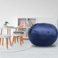 Minky Velvet Bean Bag Chair, Navy 4Ft Plush Floor Chair For Kids And Adults W Washable Cover, Lounge Chair With Stretchable Fabric, Comfy Bedroom Chair, Filled With Shredded And Memory Foam. Navy Velvet