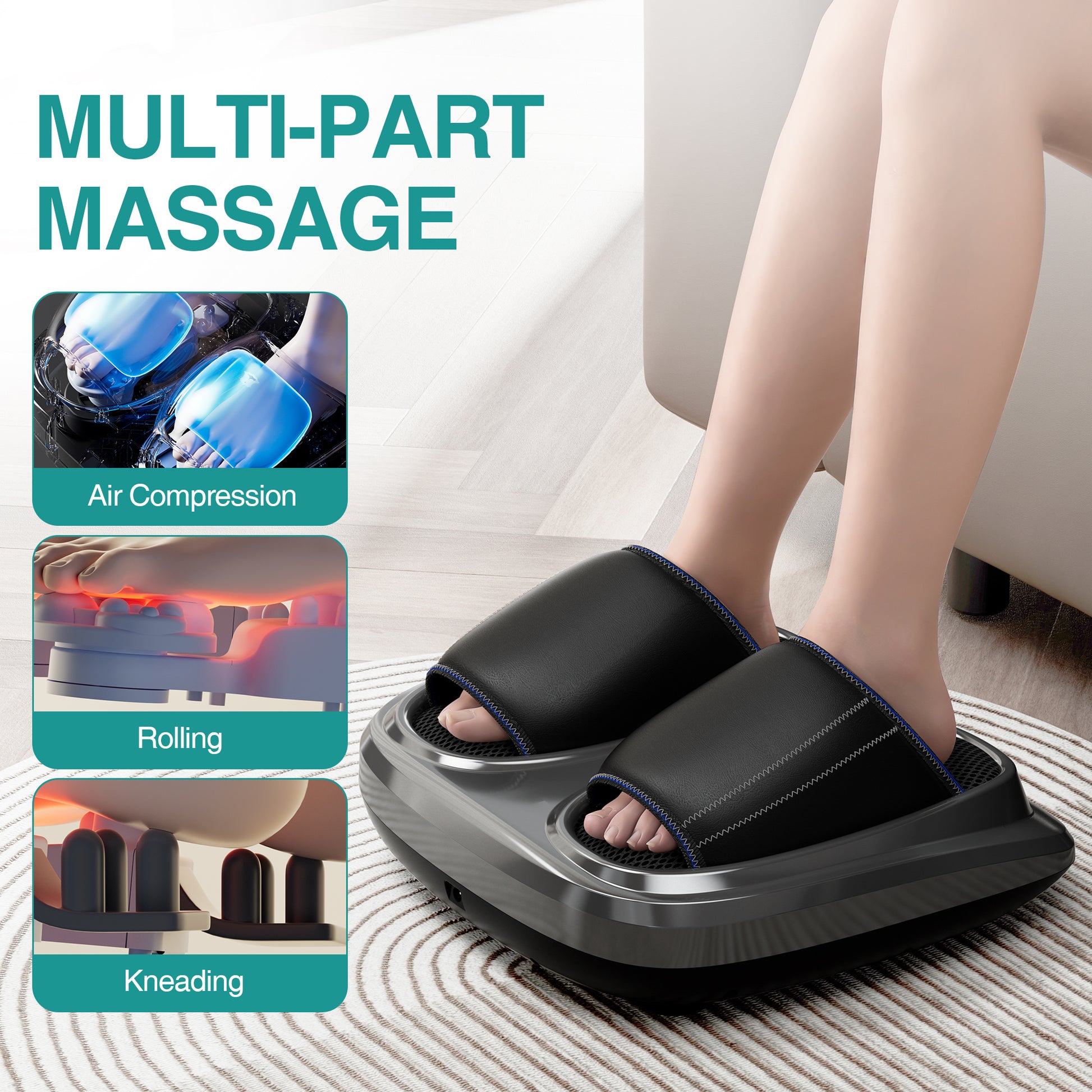 Shiatsu Foot Massager With Heat And Deep Kneading Therapy, Air Compression, Vibration For Pain Relief And Circulation, Open Toe Style,Home Or Office Use Grey Abs Abs Pc