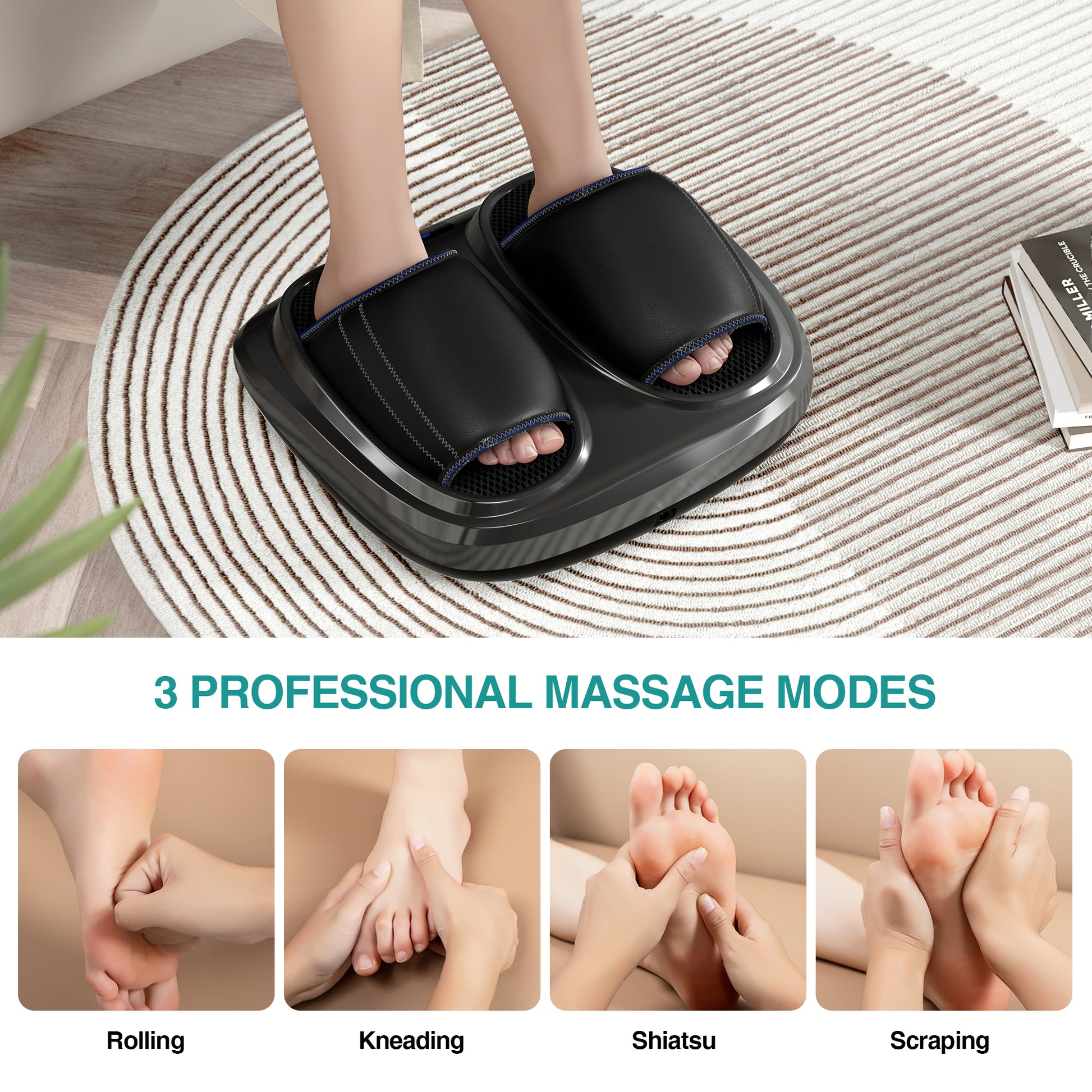 Shiatsu Foot Massager With Heat And Deep Kneading Therapy, Air Compression, Vibration For Pain Relief And Circulation, Open Toe Style,Home Or Office Use Grey Abs Abs Pc