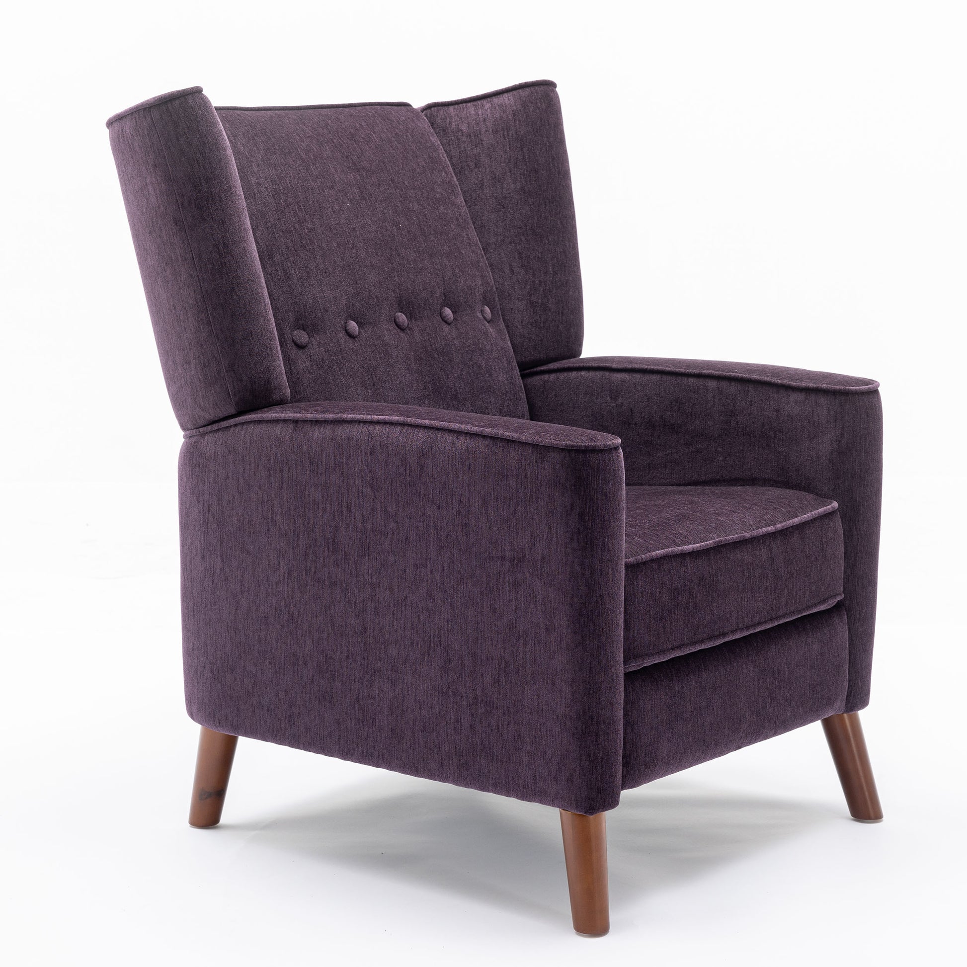 Mid Century Chenille Wingback Recliner Chair, Button Tufted Design Pushback Recliner Chair With Armrest And Solid Wood Legs, For Bedroom Living Room, Purple Purple Chenille