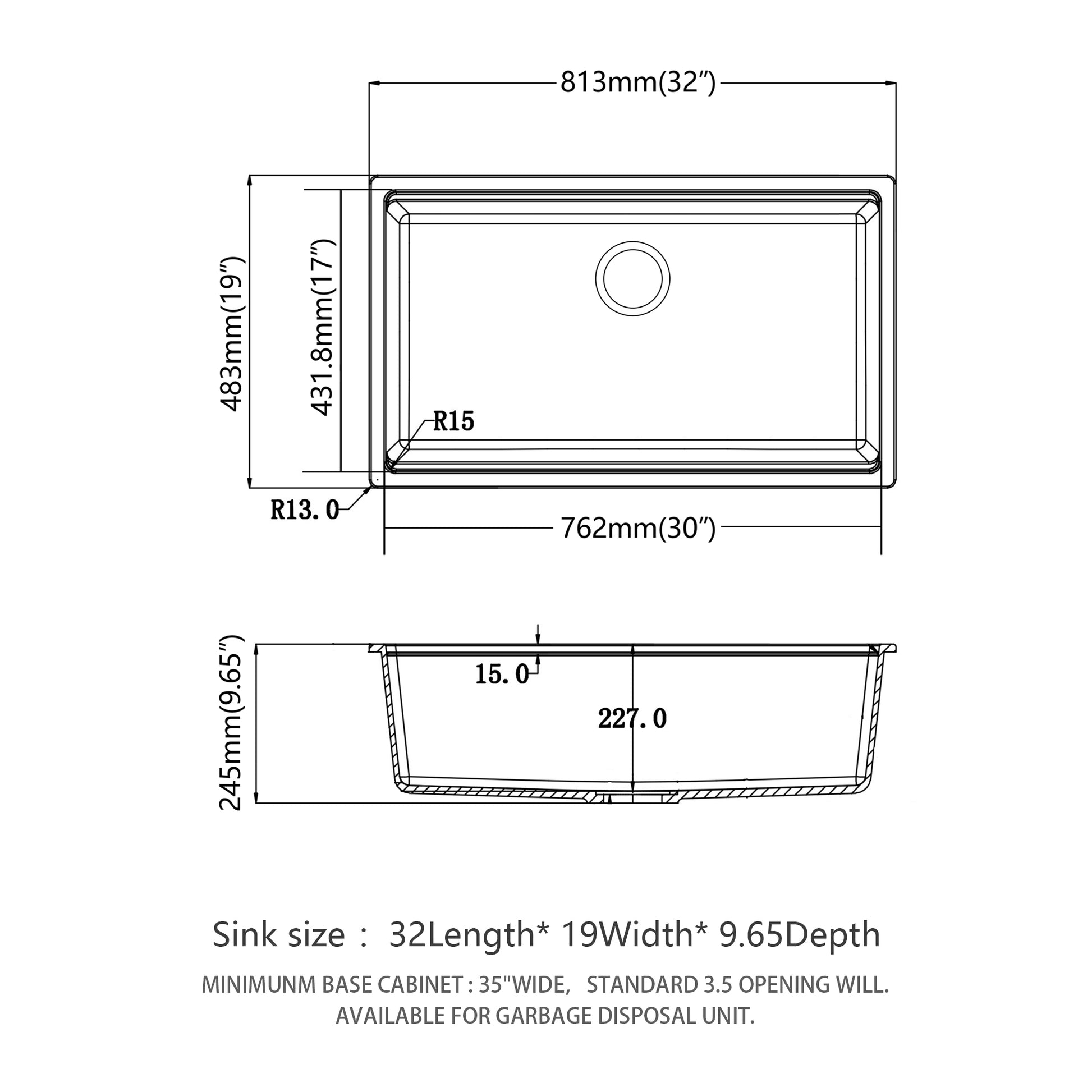 Quartz Kitchen Sink 32X19" Black Granite Composite Workstation Undermount Kitchen Sink Black Quartz