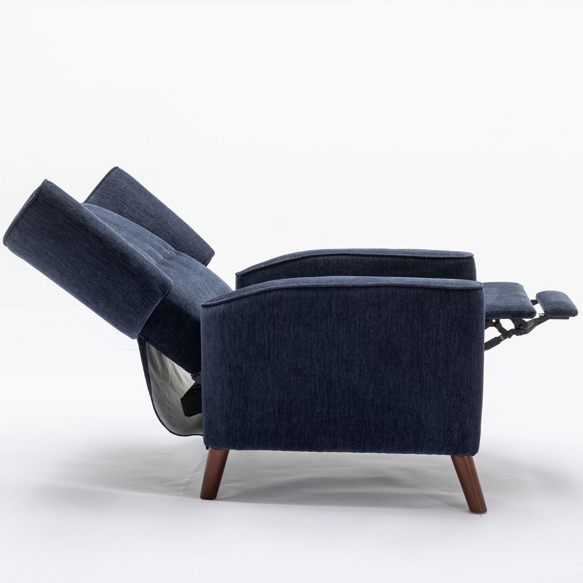 Mid Century Chenille Wingback Recliner Chair, Button Tufted Design Pushback Recliner Chair With Armrest And Solid Wood Legs, For Bedroom Living Room, Navy Blue Navy Blue Chenille