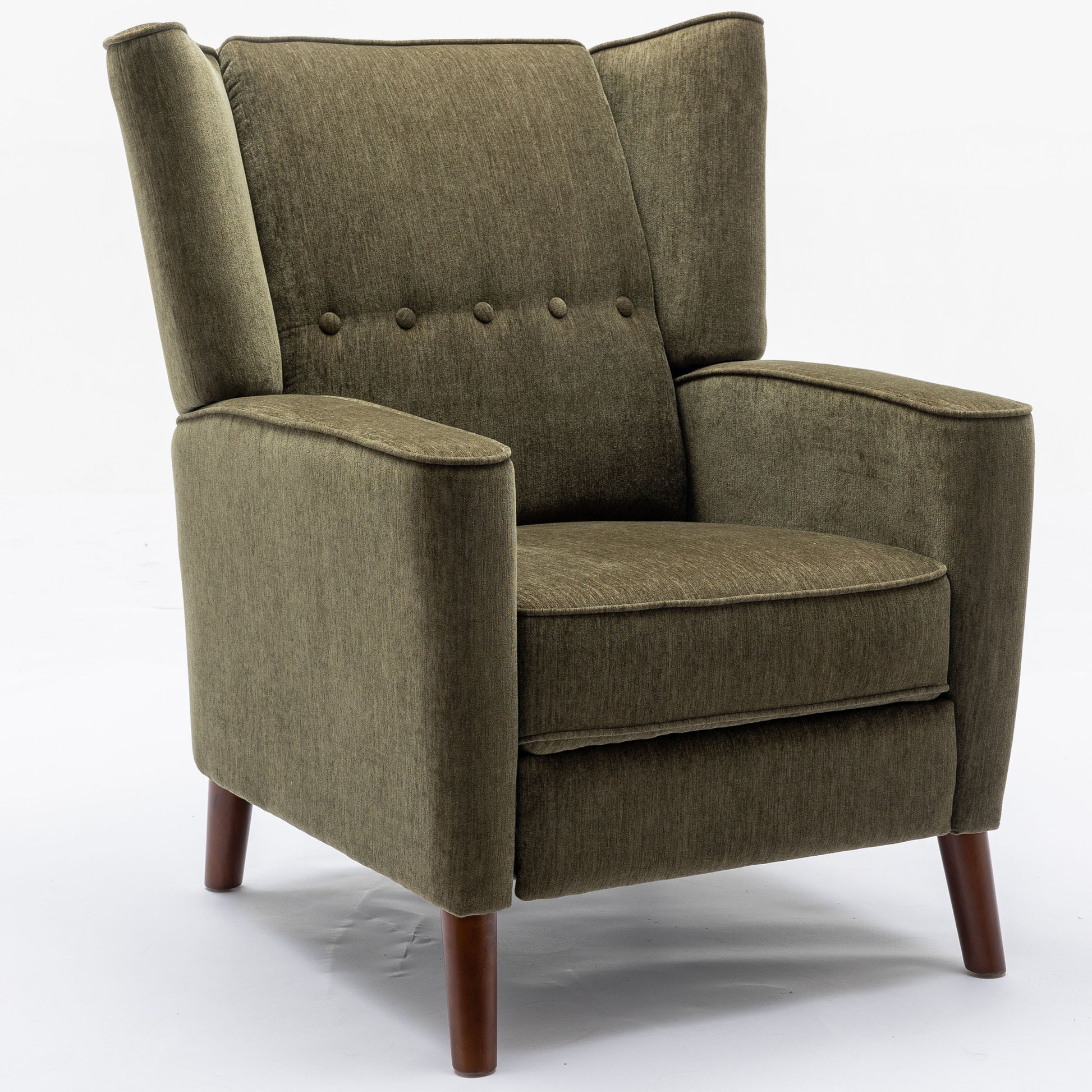 Mid Century Chenille Wingback Recliner Chair, Button Tufted Design Pushback Recliner Chair With Armrest And Solid Wood Legs, For Bedroom Living Room, Green Green Chenille