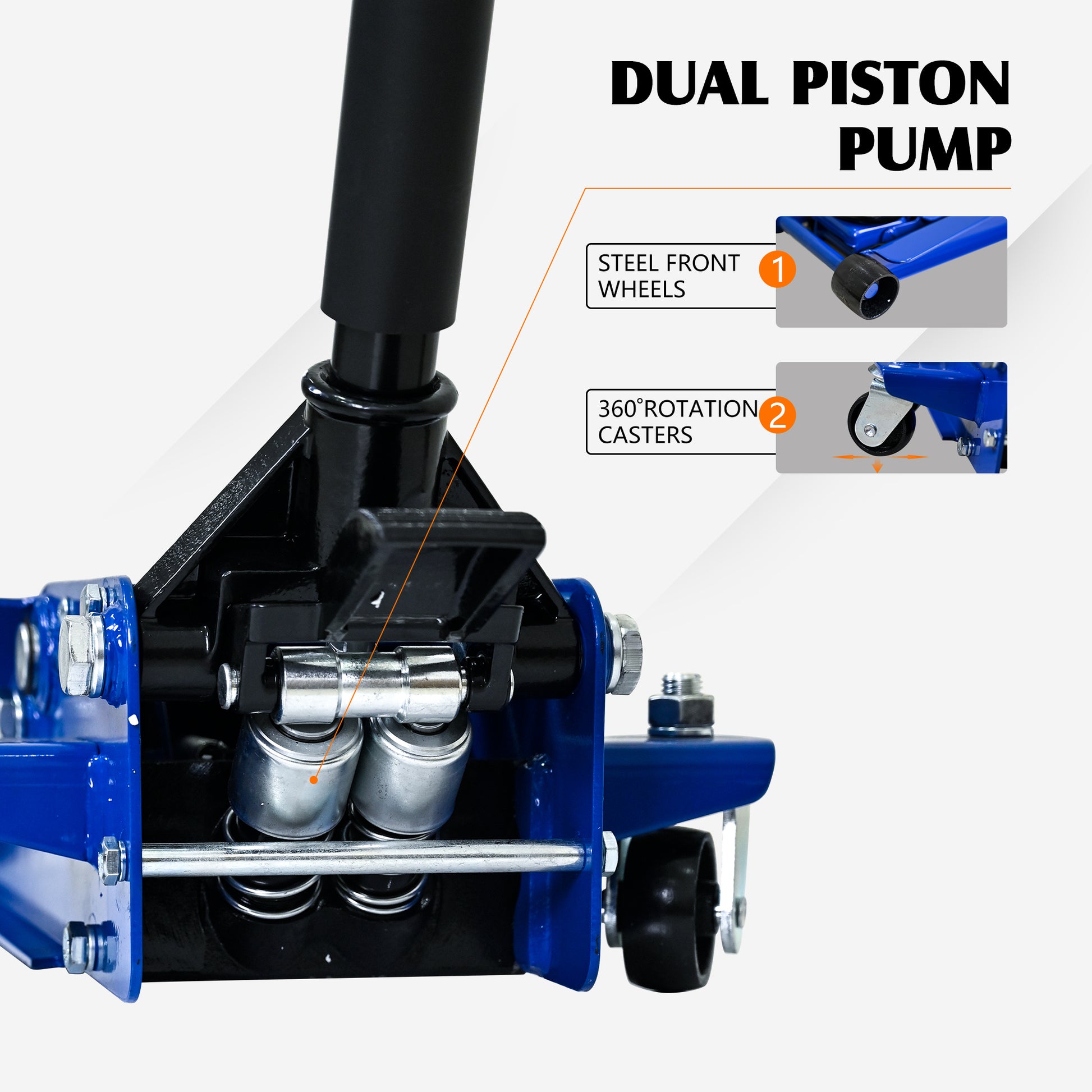 3T Heavy Duty Horizontal Double Pump Floor Jack Foot Model Blue Steel