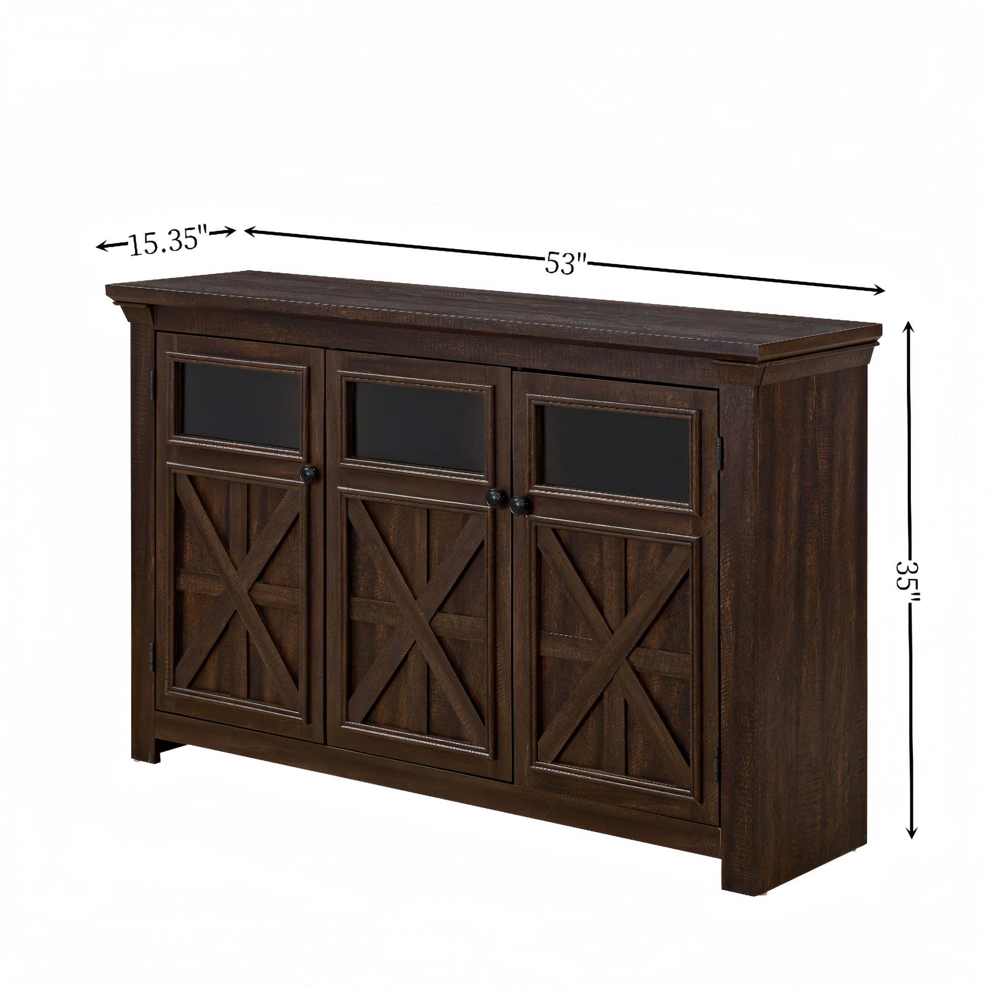 3 Doors Cabinet Farmhouse Buffet Sideboard Cabinet, Farmhouse Tv Stand Barn Design Three Doors Cabinet Buffet Table Coffee Bar Wine Bar Storage Cabinet For Dining Room Espresso Espresso Mdf