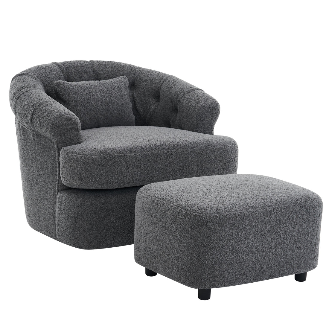 Swivel Chair With Ottoman, Modern Luxury Velvet Swivel Accent Chair, Comfy Round Armchair, Single Sofa Armchair With Lounge Seat For Bedroom Office Reading Spaces,Set Of 1,Dark Grey Dark Gray Teddy