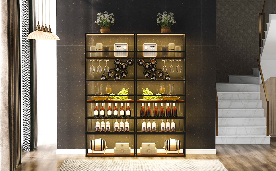LED Tall Bar Cabinet Wine Rack, Black Contemporary walnut+black-dining room-industrial-mdf+metal