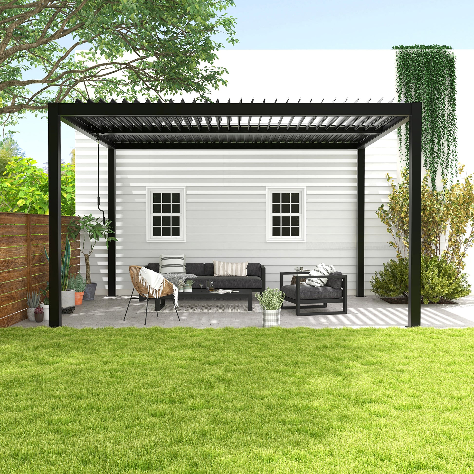 8610C Louver Pergola 10X13Ft Aluminum Frame & Louvers Black Aluminium