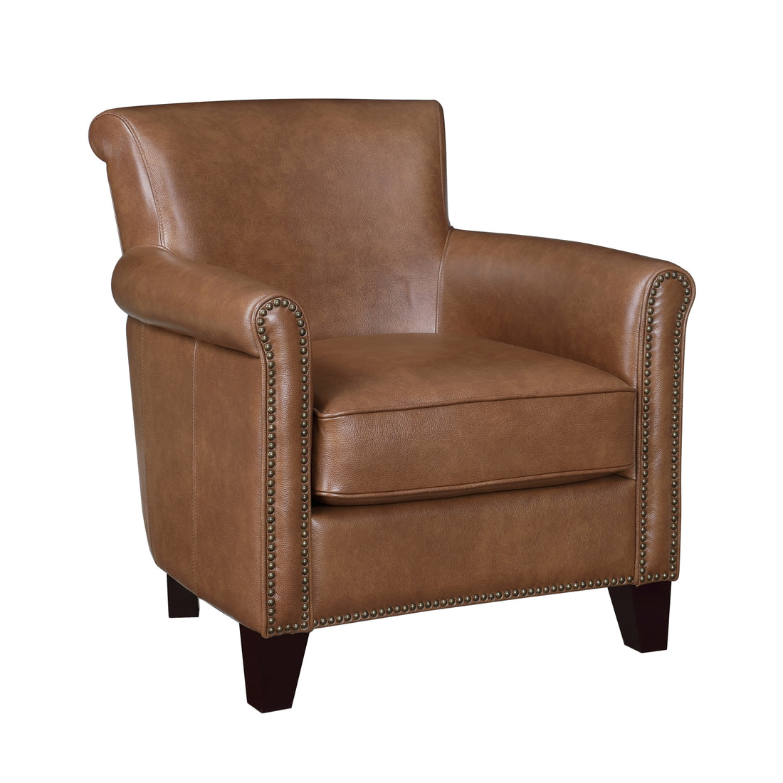 Traditional Brown Leather Accent Chair 1Pc Solid Wood Frame Top Grain Leather Trim Classic Modern Living Room Furniture Brown Primary Living Space Classic,Traditional,Transitional Solid Wood