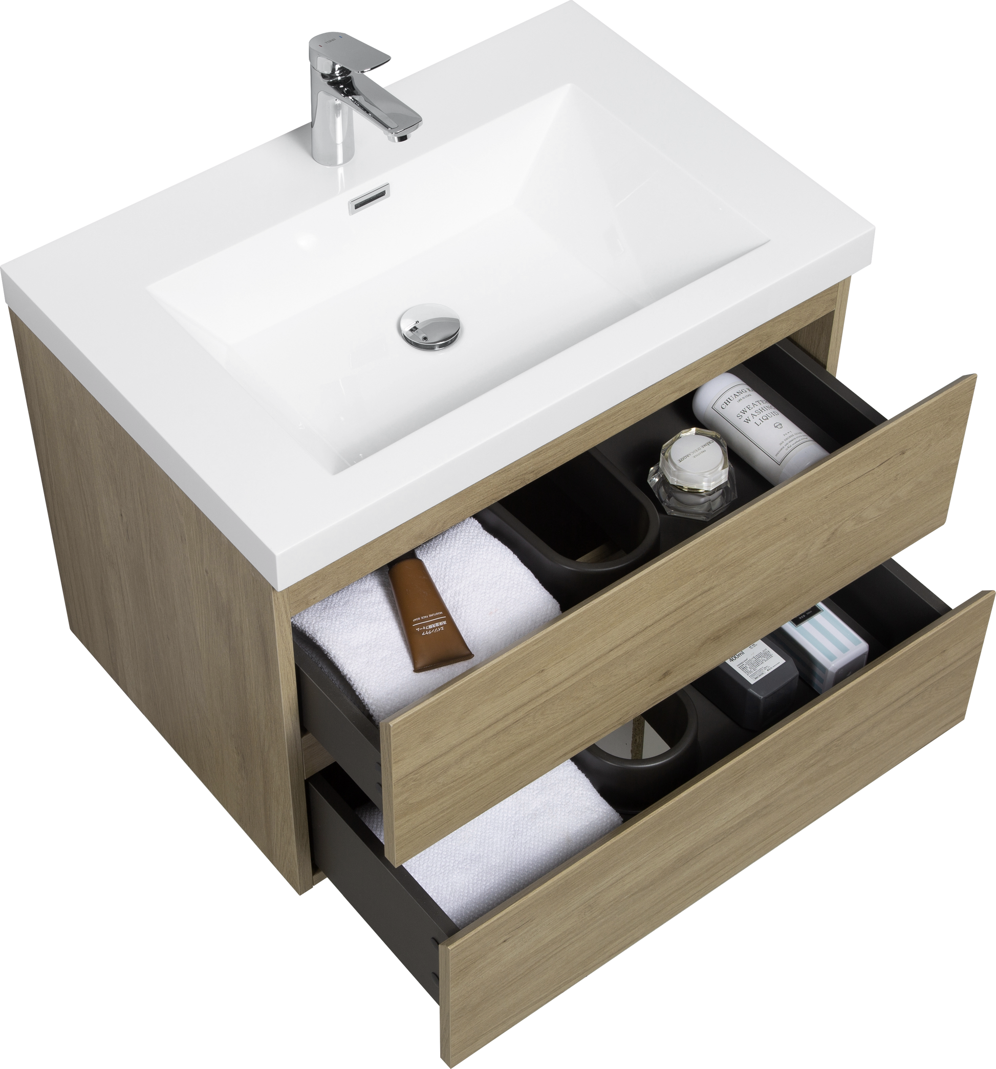 30" Floating Bathroom Vanity With Sink, Modern Wall Mounted Bathroom Storage Vanity Cabinet With Resin Top Basin And Soft Close Drawers, Natural Oak 24V11 30No 24Vangela 30 6066 2 Oak Bathroom Wall Mounted Mdf