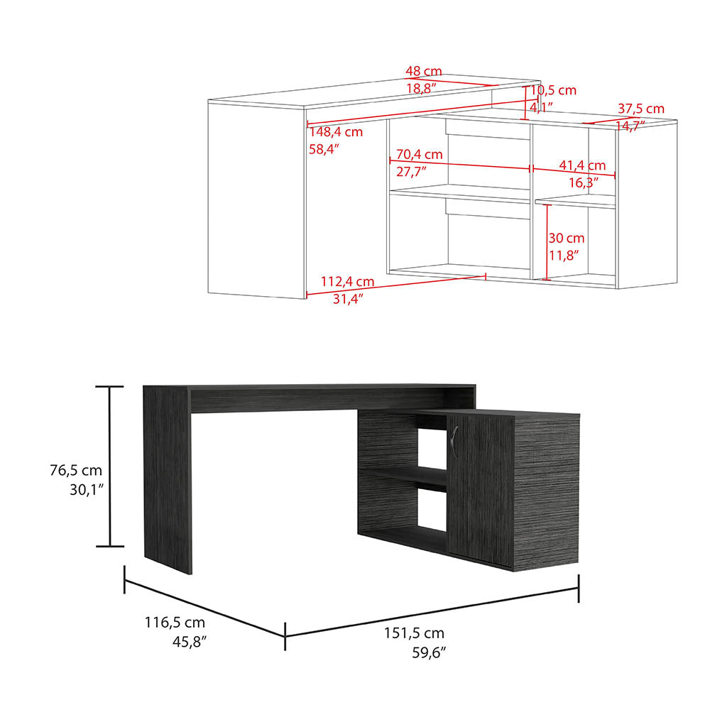 Axis Modern L Shaped Computer Desk With Open & Closed Storage Smokey Oak Gray Computer Desk Office Freestanding L Shape Desk Rectangular Particle Board Particle Board