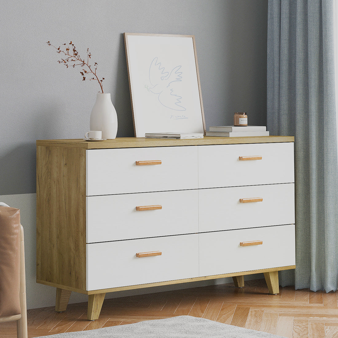 Drawer Dresser Cabinet Barcabinet, Buffet Sideboard Storage Cabinet, Buffet Server Console Tablestorge Cabinetsolid Solid Wood Handle Table Leg For Dining Roomliving Roomkitchenhallway Brown White 5 Or More Drawers White Oak Brown Primary Living Space