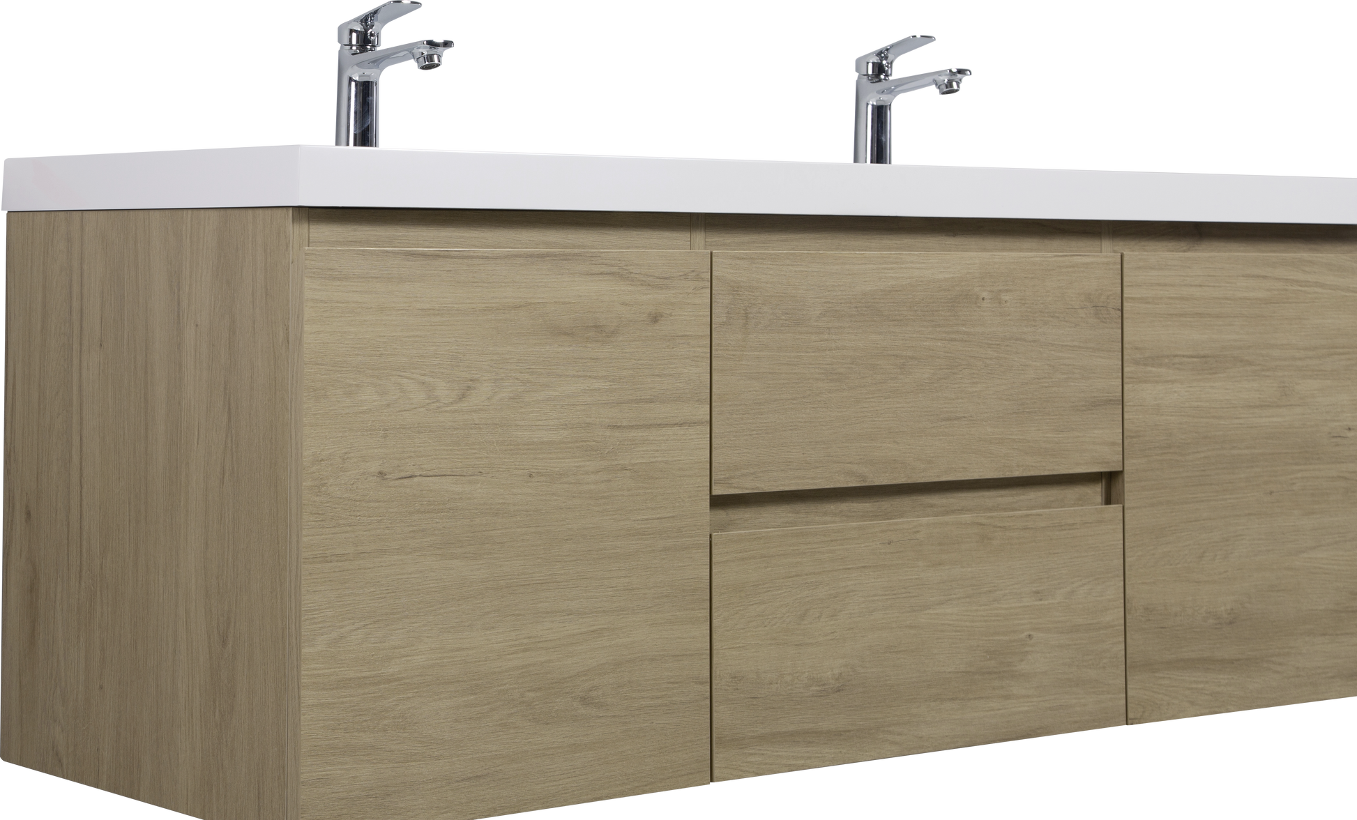 60'' Wall Hung Bathroom Vanity In Natural Oak With White Top 24Vangela 60 6066 Oak Mdf