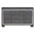 Modern Glam Bedroom Furniture 1Pc Dresser Of 9 Drawers Gray Finish Beveled Mirror Trim Faux Crystal Drawers Pulls Gray Bedroom Contemporary,Glam,Modern Wood