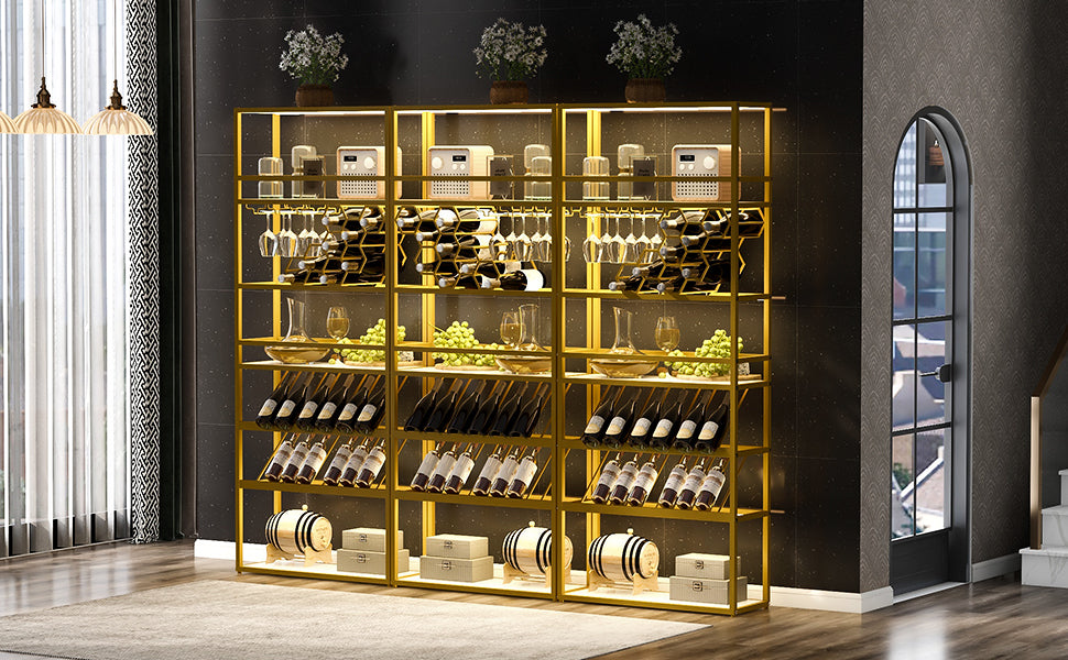 LED Tall Bar Cabinet Wine Rack, Gold Contemporary white+gold-dining room-industrial-mdf+metal