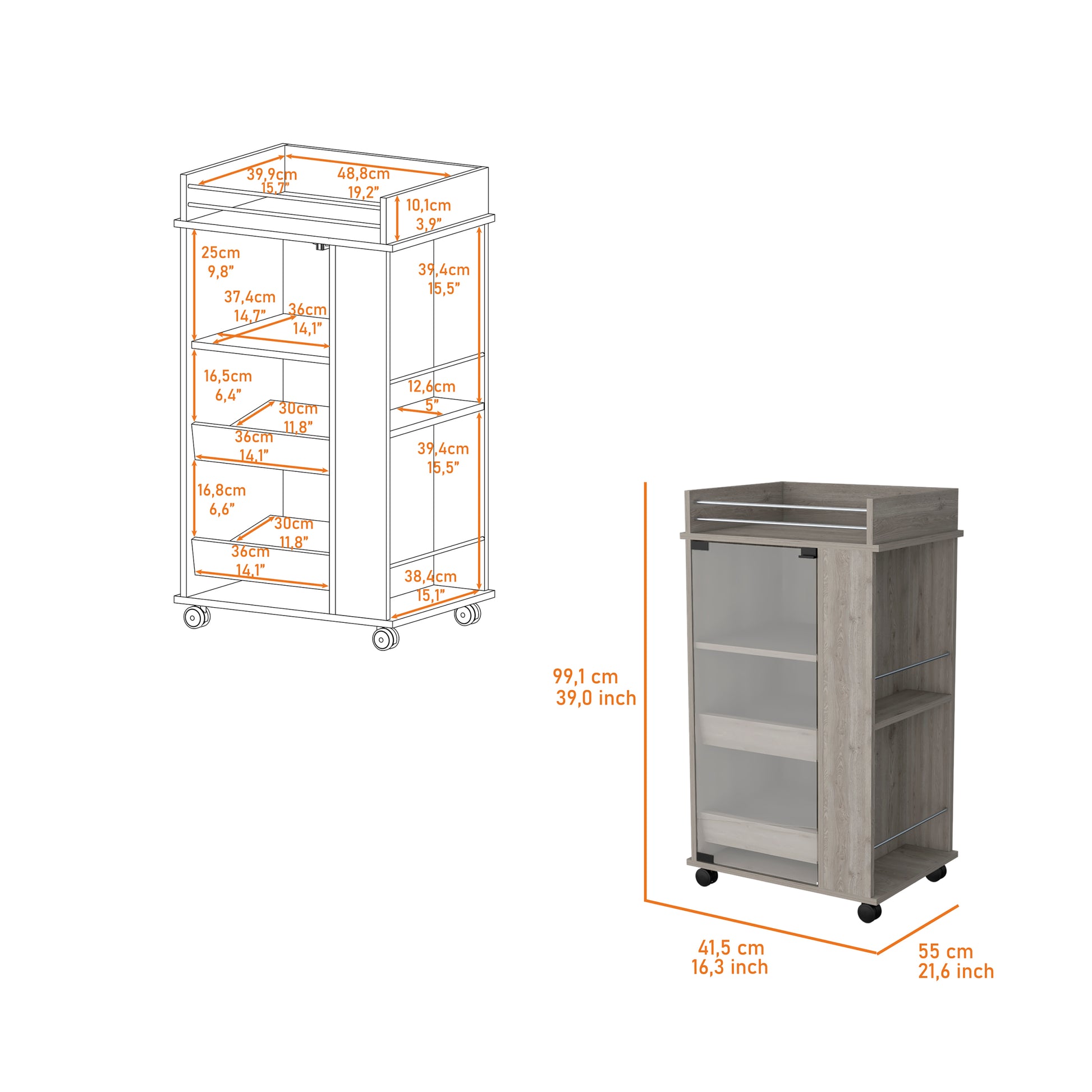 Lusk Bar Cart With 2 Bottle Holder Shelf, Glass