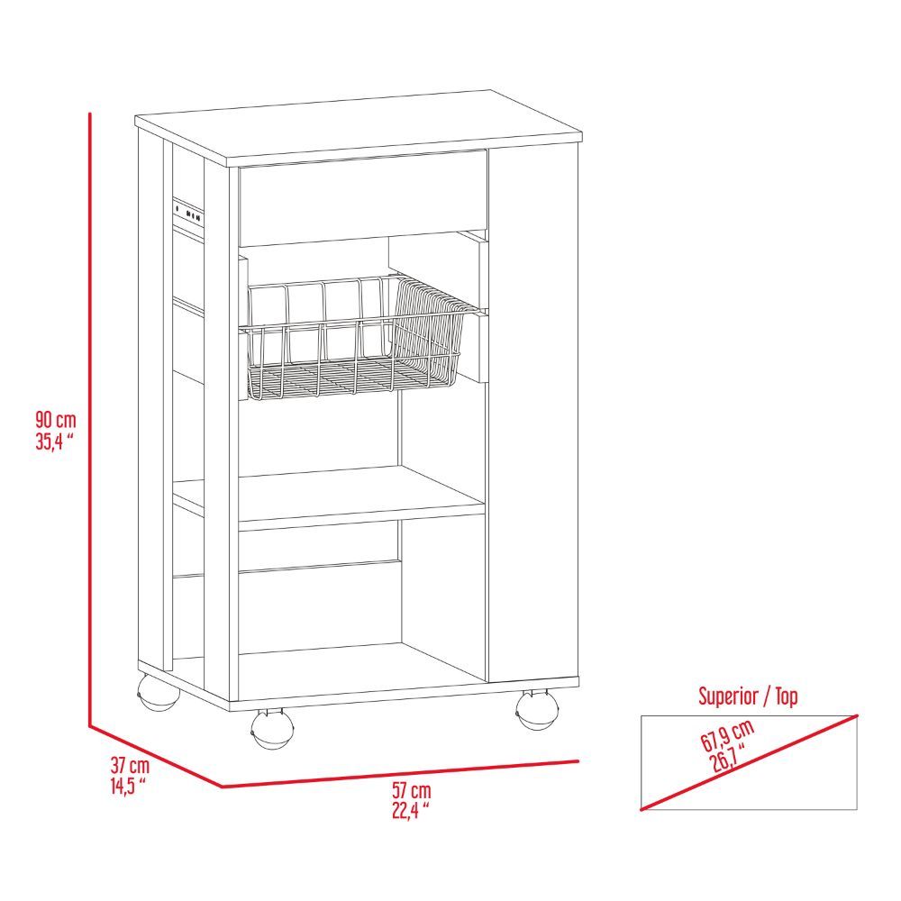 Blosson Kitchen Cart, One Drawer, Two Open