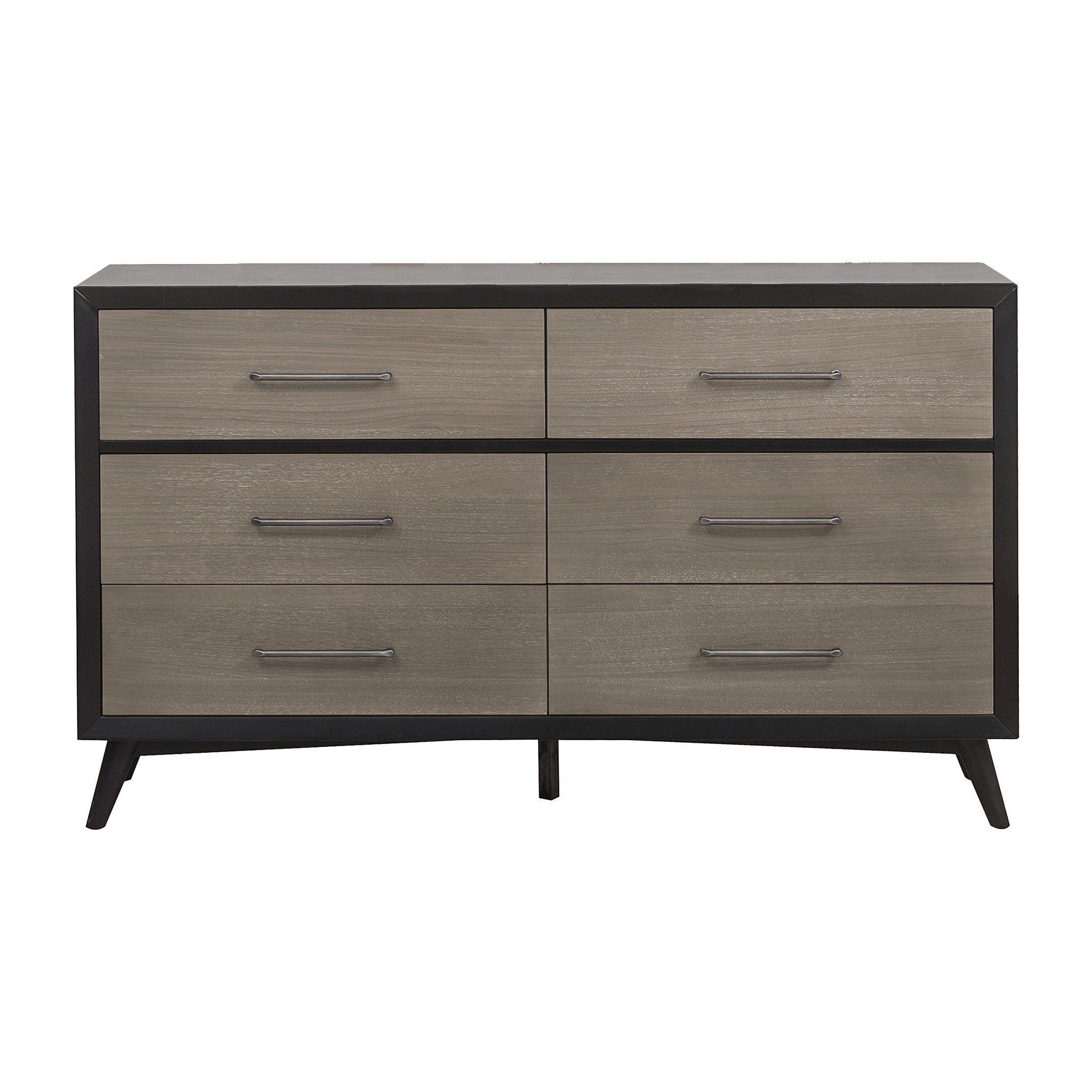 Classic 1Pc Bedroom Storage Dresser Of 6 Drawers Black Gray Finish Modern Wooden Furniture Tapered Legs Black Gray Bedroom Mid Century Modern,Retro Wood