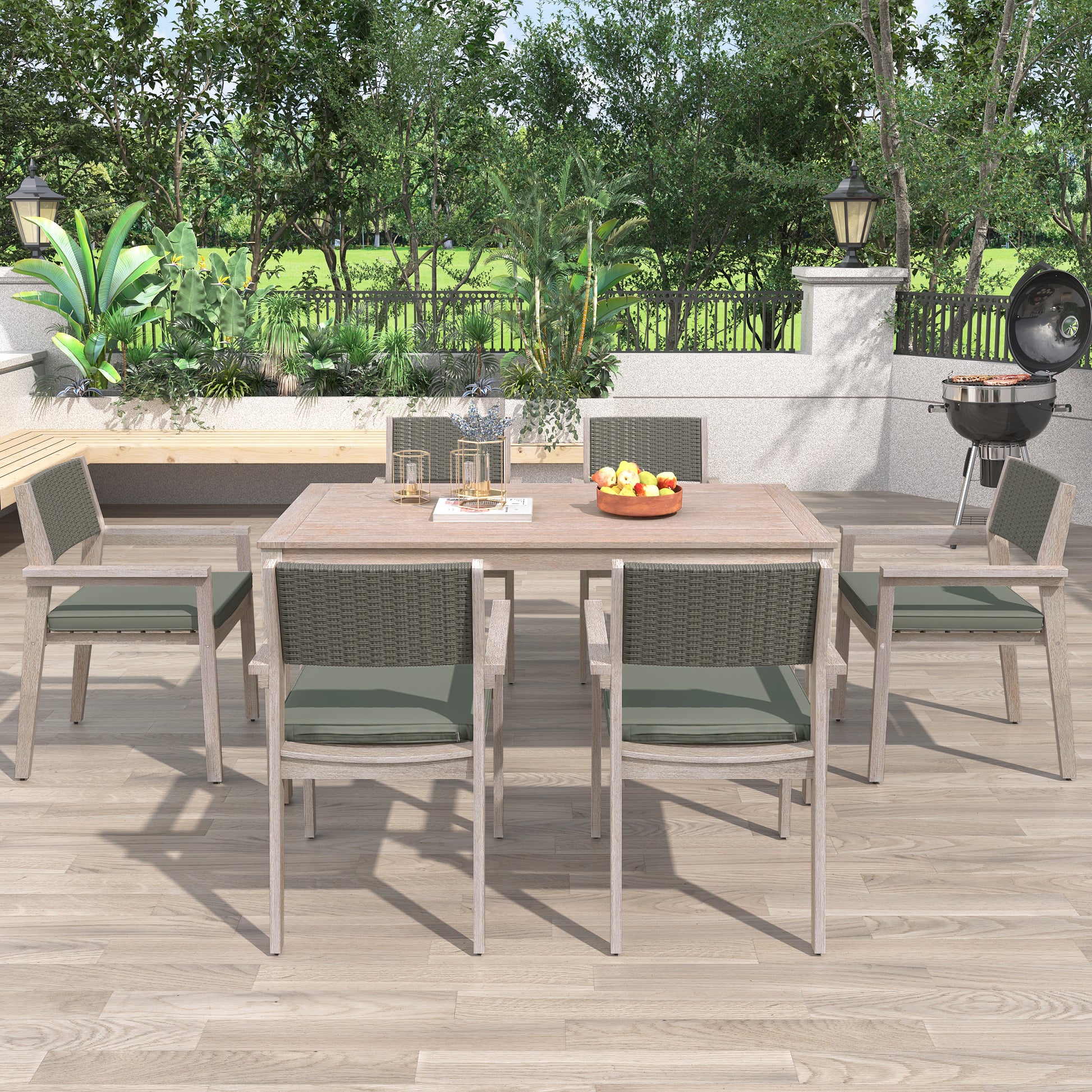 Outdoor Dining Set Patio Dining table and Chairs with yes-white washed-water resistant frame-water