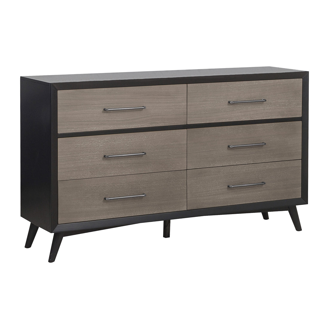 Classic 1Pc Bedroom Storage Dresser Of 6 Drawers Black Gray Finish Modern Wooden Furniture Tapered Legs Black Gray Bedroom Mid Century Modern,Retro Wood