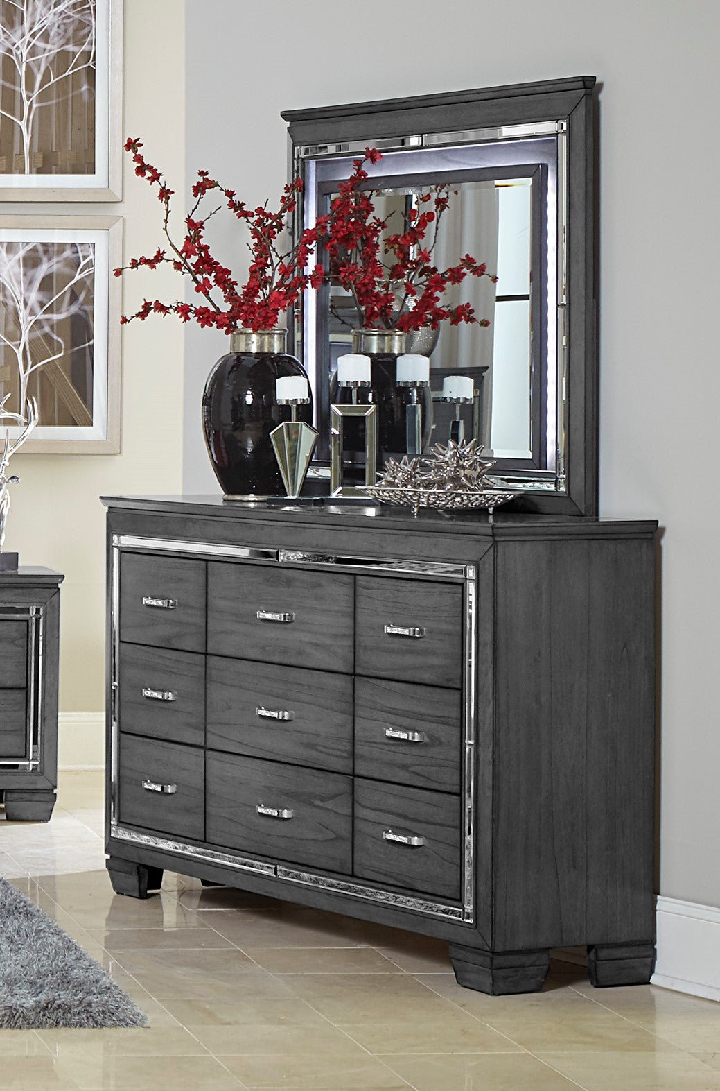 grey glam dresser C8318A Glam Dresser & Mirror Set