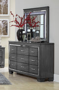 Modern Glam Bedroom Furniture 1Pc Dresser Of 9 Drawers Gray Finish Beveled Mirror Trim Faux Crystal Drawers Pulls Gray Bedroom Contemporary,Glam,Modern Wood