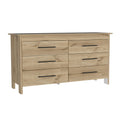 Hms 6 Drawer Double Dresser, Four Legs, Superior Top Light Oak White Multicolor Bedroom Modern Particle Board Particle Board