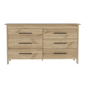 Hms 6 Drawer Double Dresser, Four Legs, Superior Top Light Oak White Multicolor Bedroom Modern Particle Board Particle Board