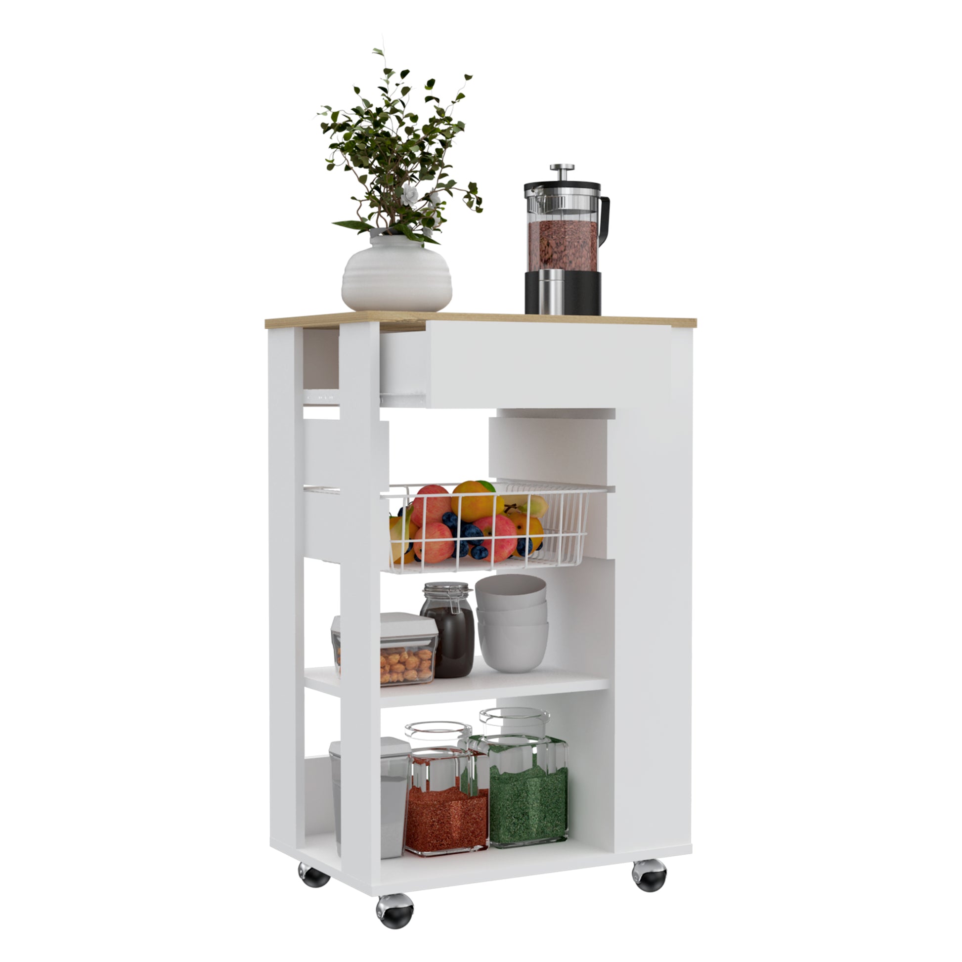 Blosson Kitchen Cart, One Drawer, Two Open