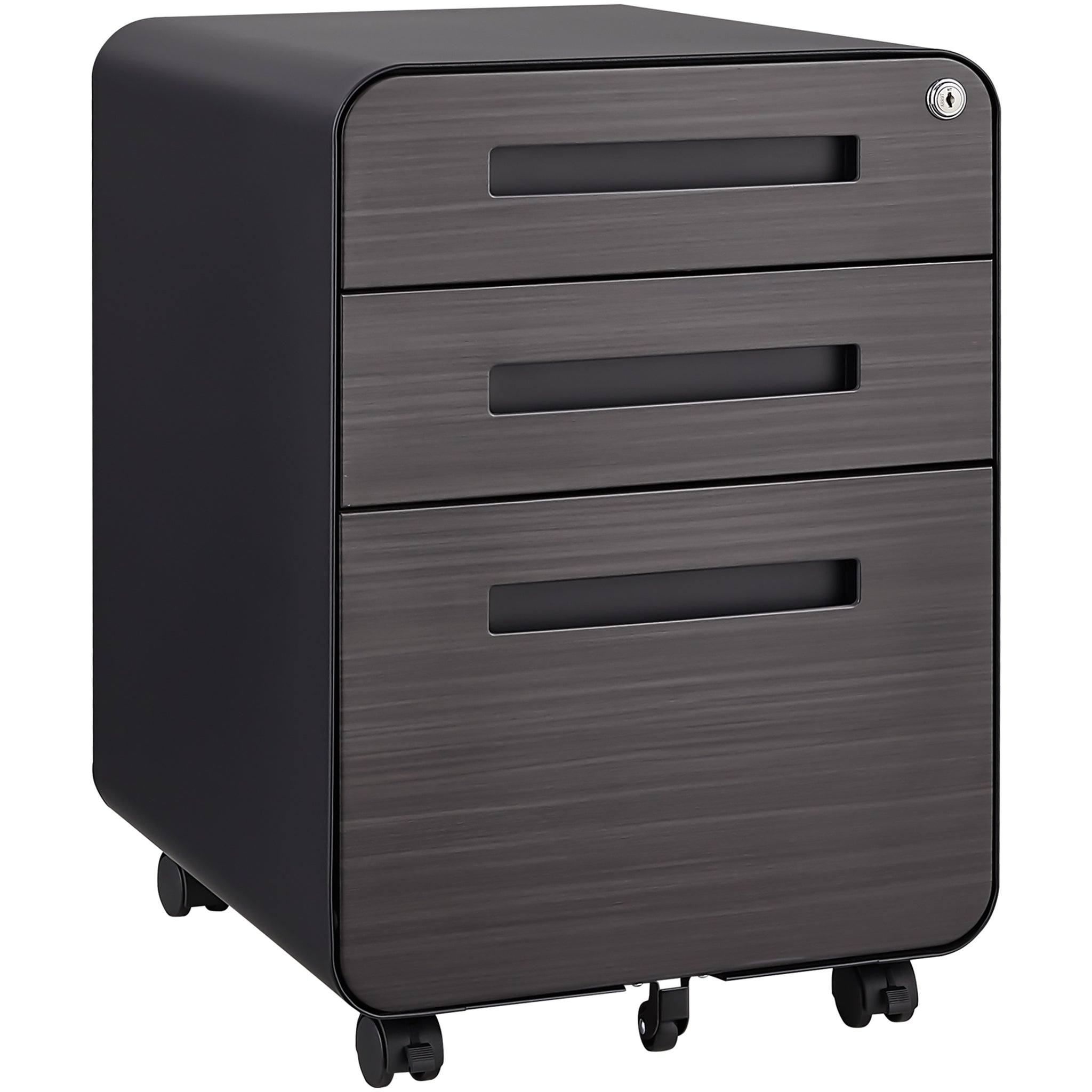 3 Drawer Mobile File Cabinet Under Desk Office,Simple Style Versatile Storage Cabinet For Legal Letter A4 Files, 5 Wheel Design Anti Tilting Cold Rolled Steel Waterproof Moisture Proof Black Filing Cabinets 3 4 Drawers Black Office Mobile Modern Metal